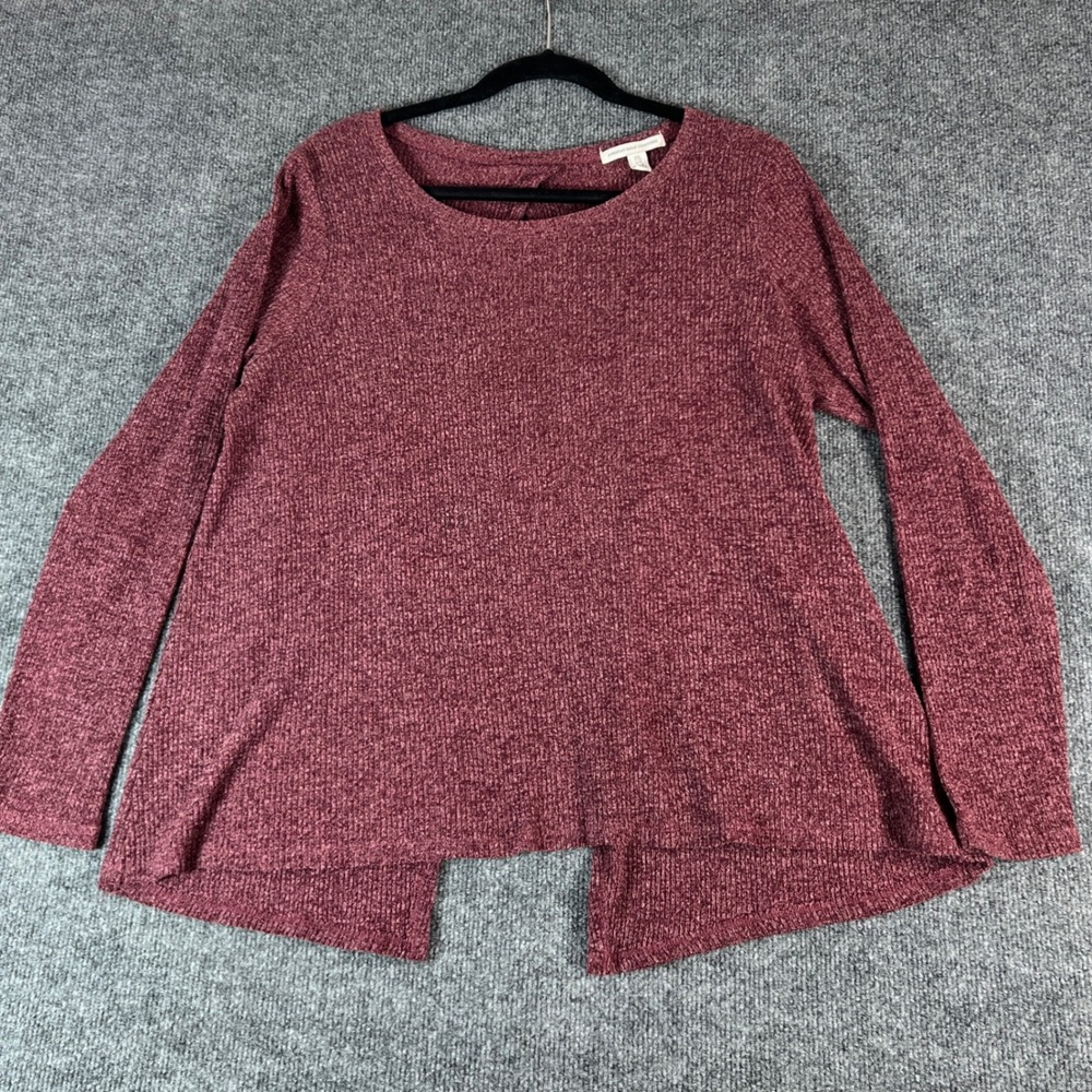 American Eagle Outfitters Womens Burgundy Ribbed High Low Split Back Sweater XXL